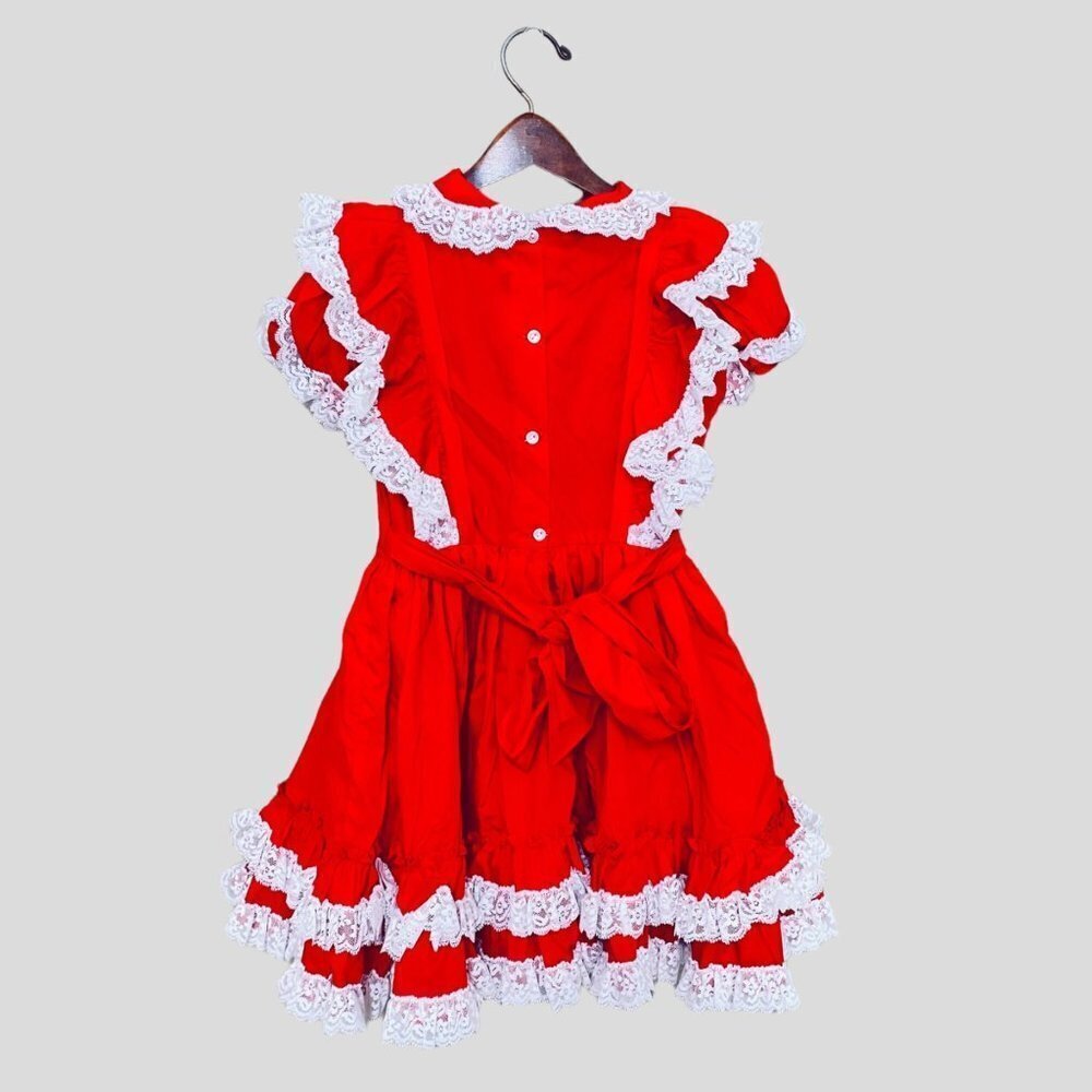 Vintage Betty Oden Girl Dress Size 7 Fire Engine Red Pageant Frilly Lace - Picture 11 of 11